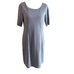 Garnet Hill Gray Sheath Dress Size 8 Stretch Scoop Neck Short Sleeve